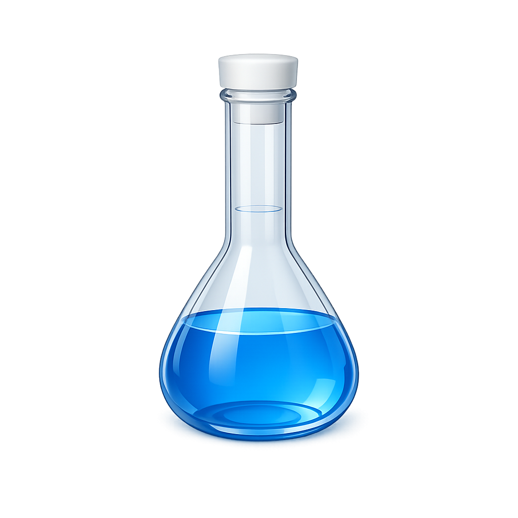 3D conical flask PNG with blue liquid