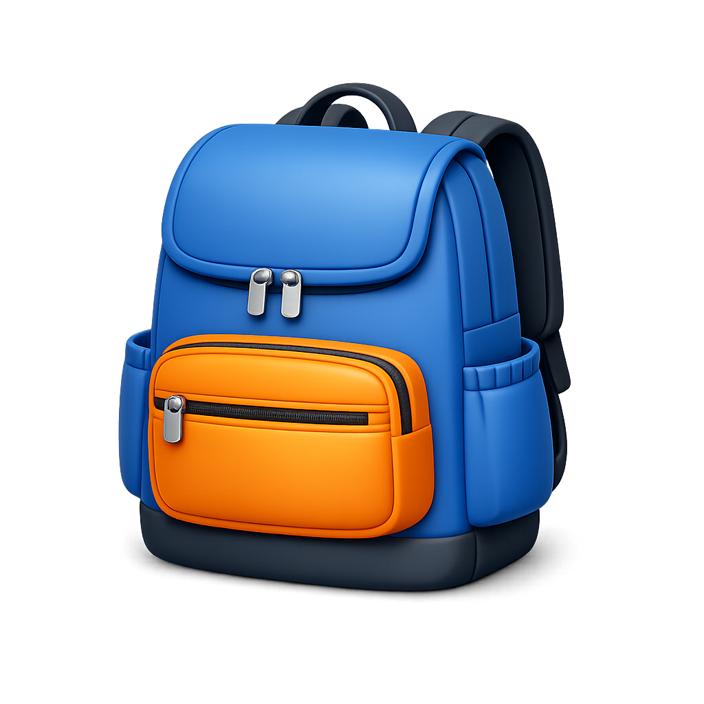 Modern 3D backpack PNG illustration with transparent background.