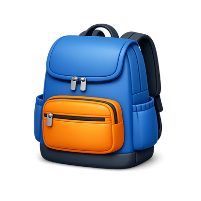Modern 3D backpack PNG illustration with transparent background.