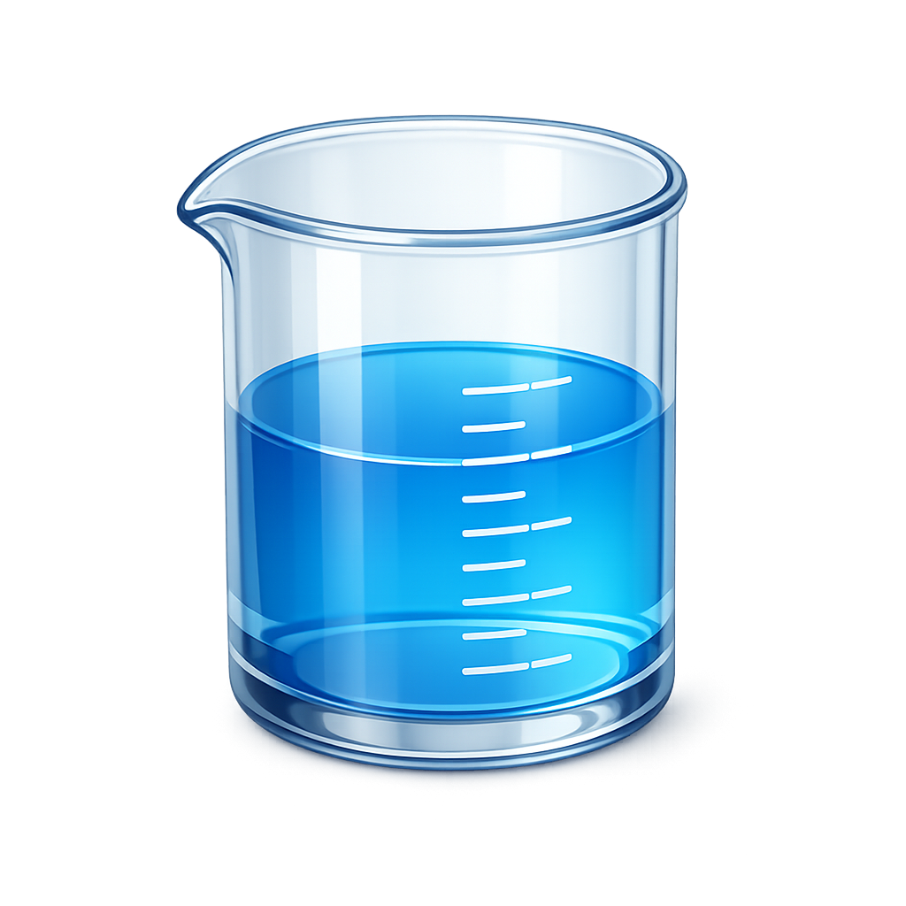 3D laboratory beaker PNG with blue liquid