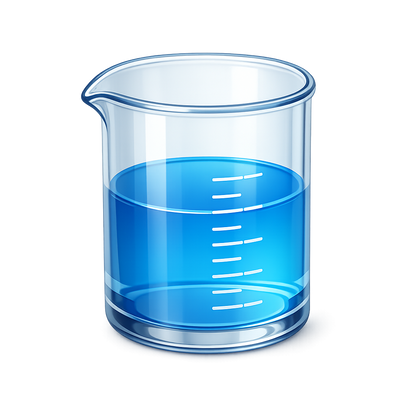 3D laboratory beaker PNG with blue liquid