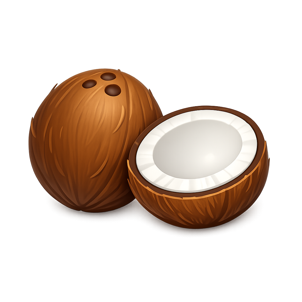 Modern 3D coconut PNG clipart with transparent background