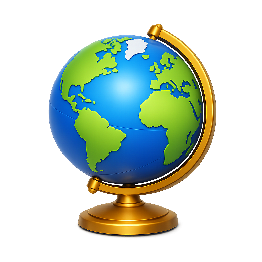 Modern 3D classroom globe PNG illustration with transparent background.
