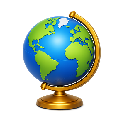 Modern 3D classroom globe PNG illustration with transparent background.