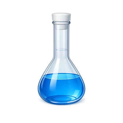 3D conical flask PNG with blue liquid